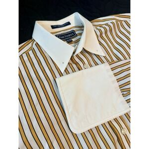 Paul Frederick Mens Striped Dress Shirt 16.5/34 Yellow Black Stripe French Cuff